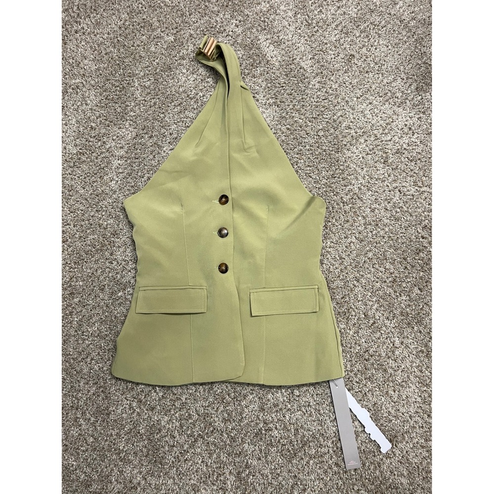 Missguided Sage Green Halter Neck Waistcoat Button Front Vest Top Large NWT